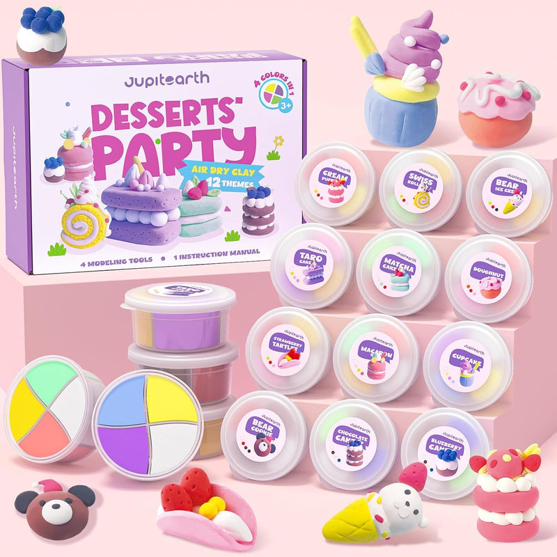 12 Desserts Theme Party Air Dry Clay Modeling Set for Kids