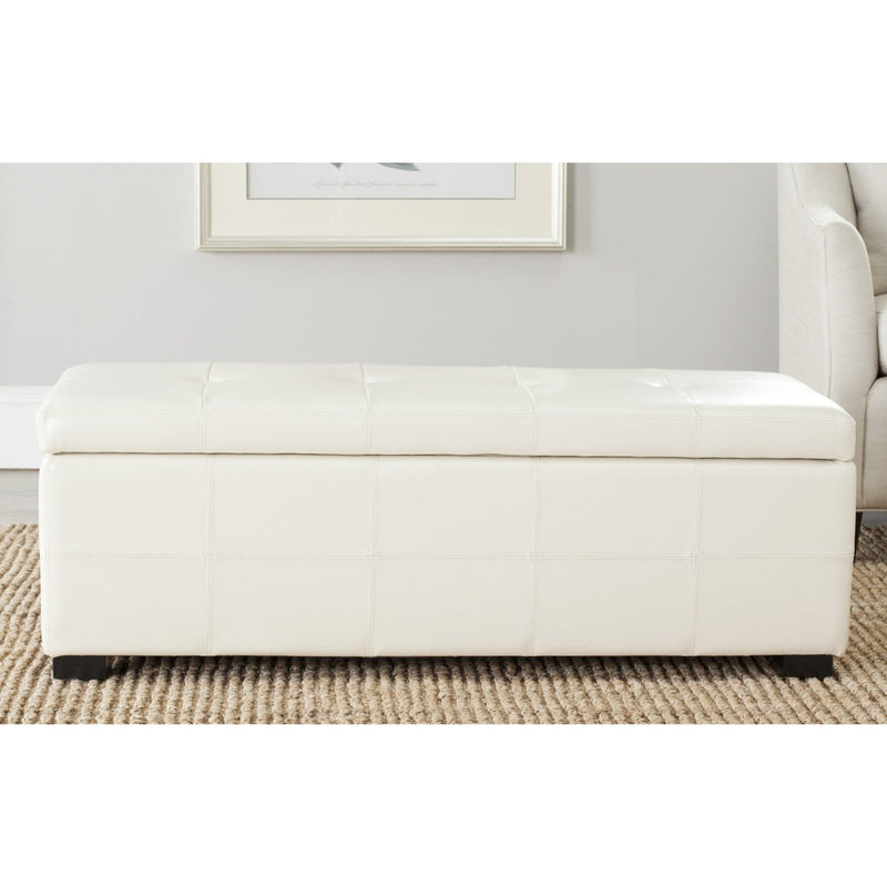 Hudson Collection Noho Tufted Cream Leather Large Storage Bench