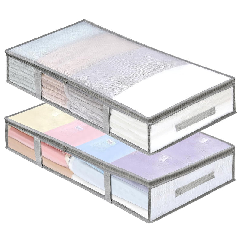 2 Pack Under Bed Storage Containers Bins, Moisture-Proof Plastic Underbed Storag