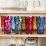 Optix Plastic Reusable Drinking Glasses (Set of 8) 20oz Water Cups in Jewel Tone Colors | BPA-Free Tumblers, Made in USA | Top-Rack Dishwasher Safe