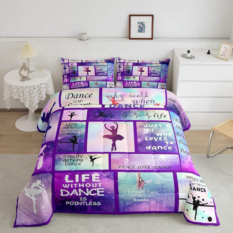 Gymnastic Dance Lovers Comforter Set Twin Size,Ballet Spin Feminine Bedding Se