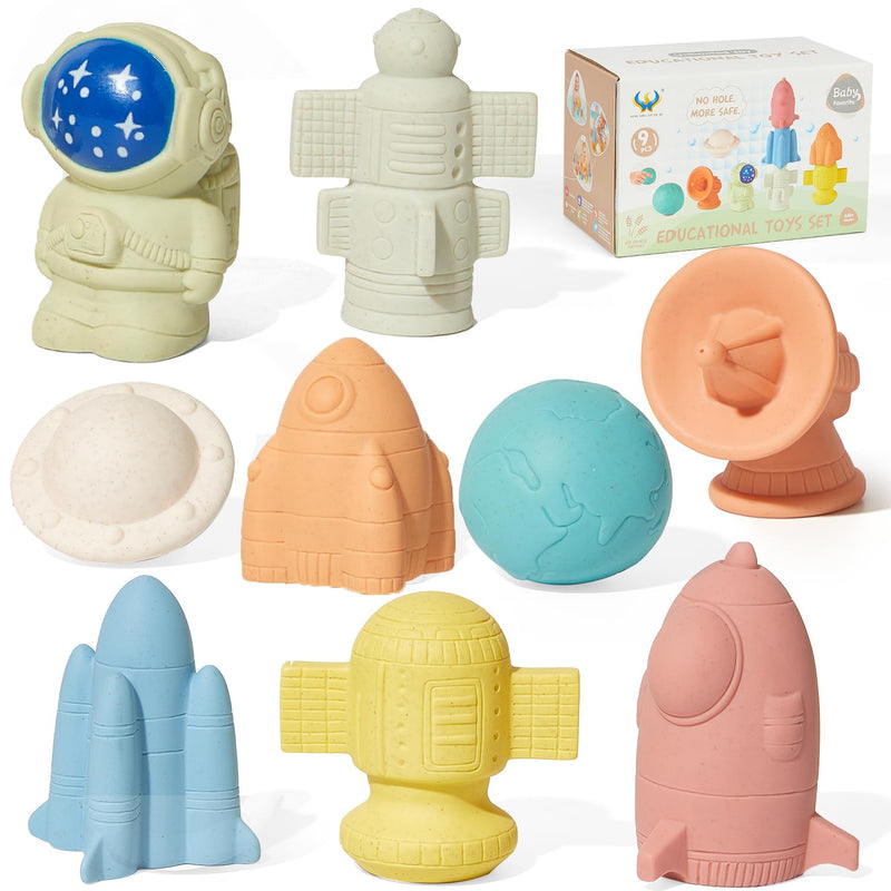 Mold Fee Bath Toys For Babies 6 12 Months, 9Pack No Holes Soft Silicone Ast