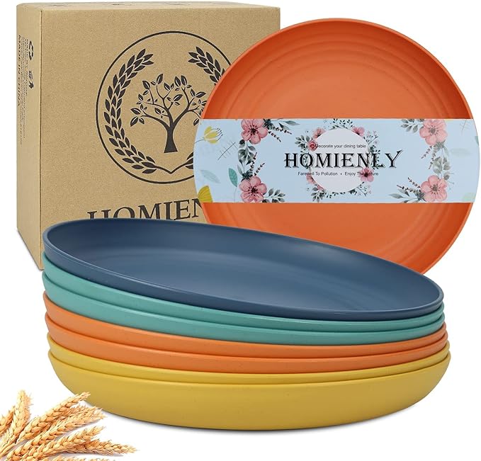 Deep Dinner Plates Set of 8 Alternative for Plastic Plates Microwave and Dishwasher Safe Wheat Straw Plates for Kitchen Unbreakable Kids Plates with 4 Colors (Classic Bright, 9 inch)