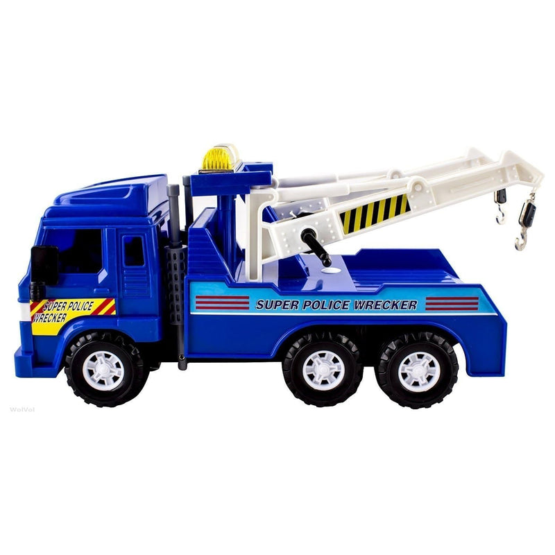 Let'S Pretend Wrecker Tow Truck Friction Powered Police Style Toy Truck Wit