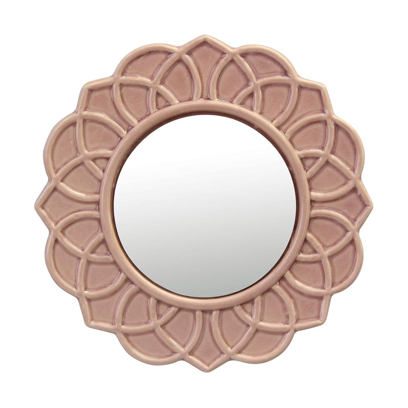 Decorative 9" Dusty Rose Pink Round Floral Ceramic Accent Wall Mirror