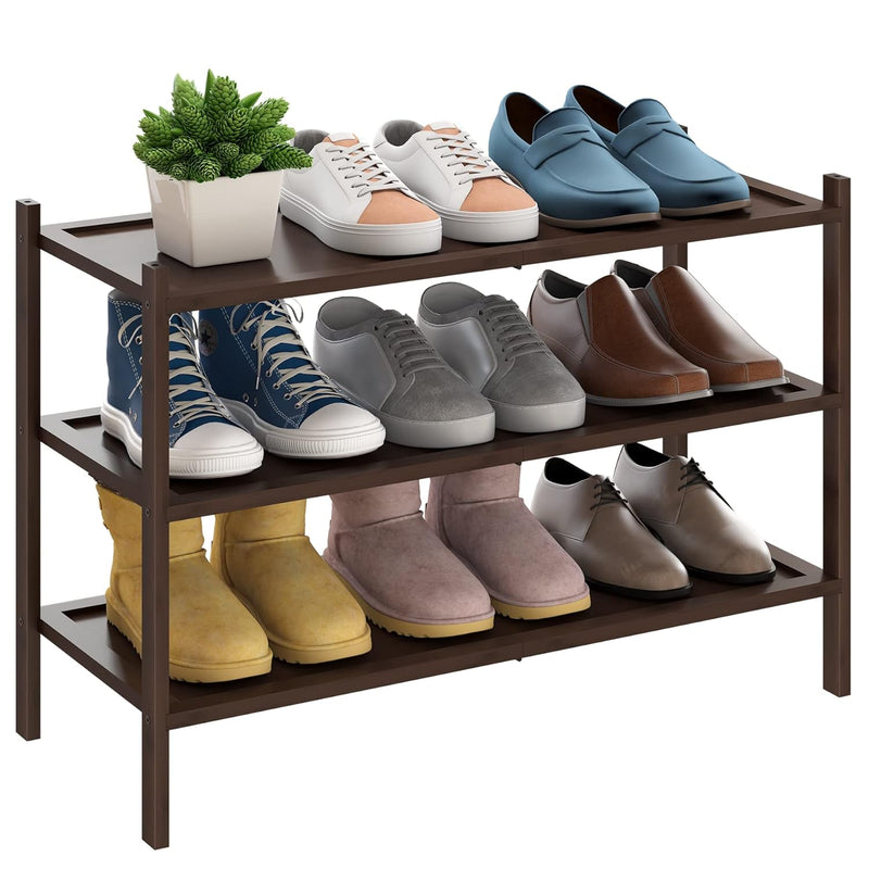 3-Tier Bamboo Shoe Rack Premium Stackable Shoe Shelf Storage Organizer For Hallw