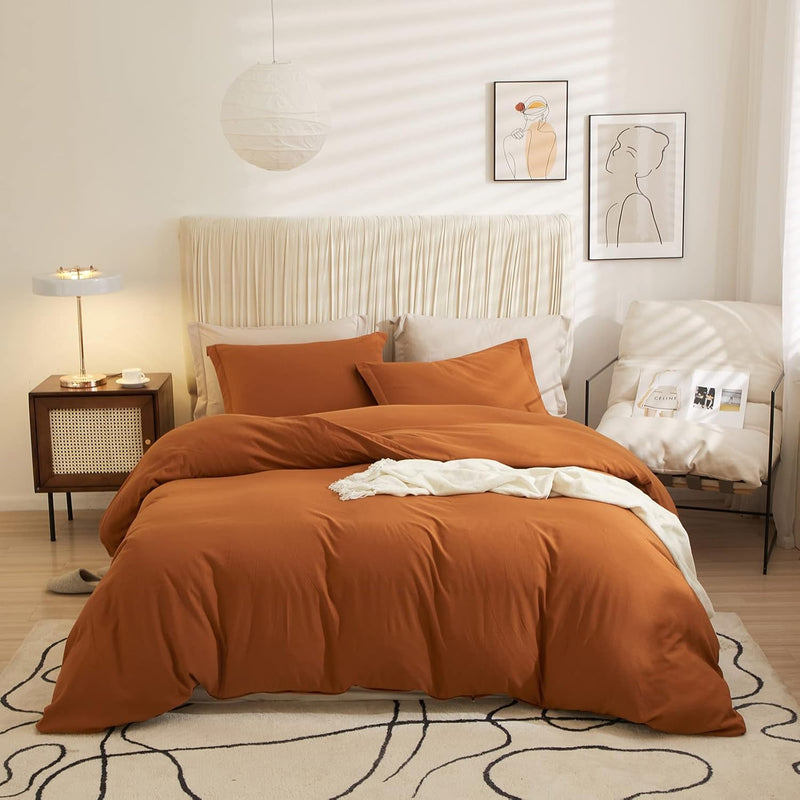 Burnt Orange Duvet Cover Queen Bedding Sets Simple Rust Pumpkin Caramel Comfor