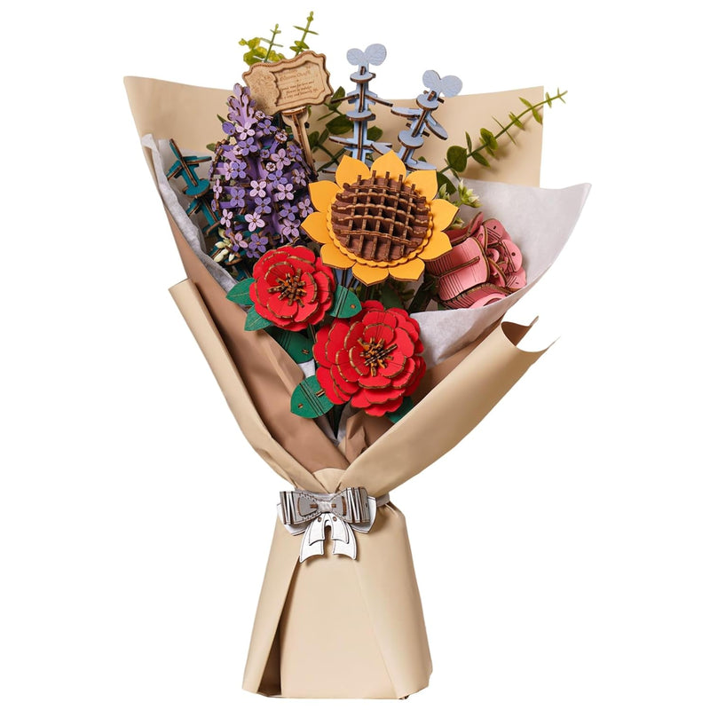 Artifical Flowers,Wooden Flower Bouquet Building Sets For Adults,Botanical Col