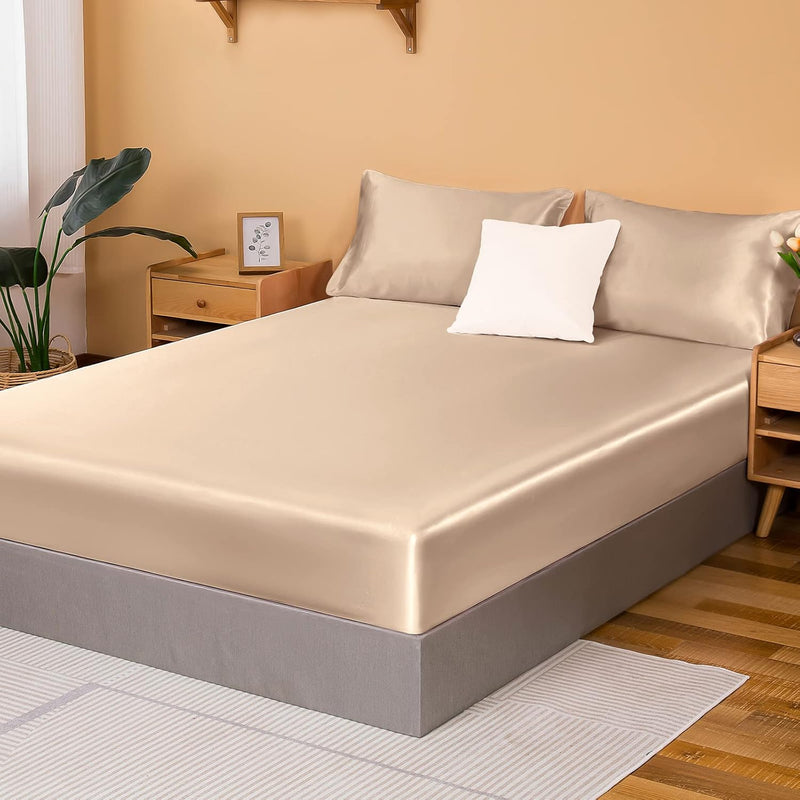 Satin Fitted Sheet King, Single Silky Fitted Sheet Only Soft Deep Pocket Botto