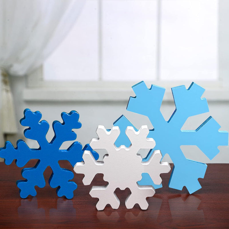3 Pcs Winter Wooden Snowflake Decor Winter Snowflake Table Signs Wonderland Sn
