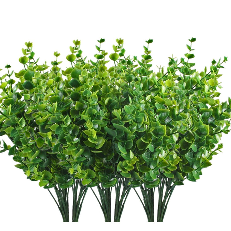 Artificial Shrubs Bushes, Plastic Eucalyptus Leaves Fake Green Plants Wedding