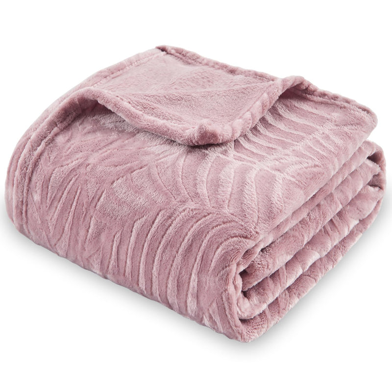 Super Soft Flannel Fleece Bed Blanket, Lightweight Cozy Warm Leaves Textured P