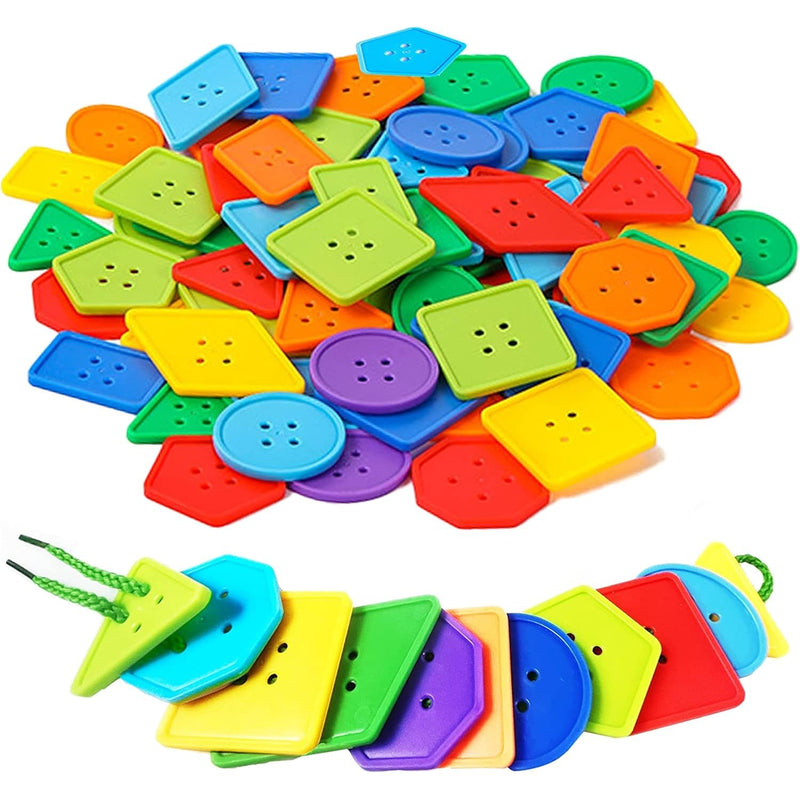 70 Pcs Montessori Lacing Threading Toy Geometric Shaped Large Beads For Kid