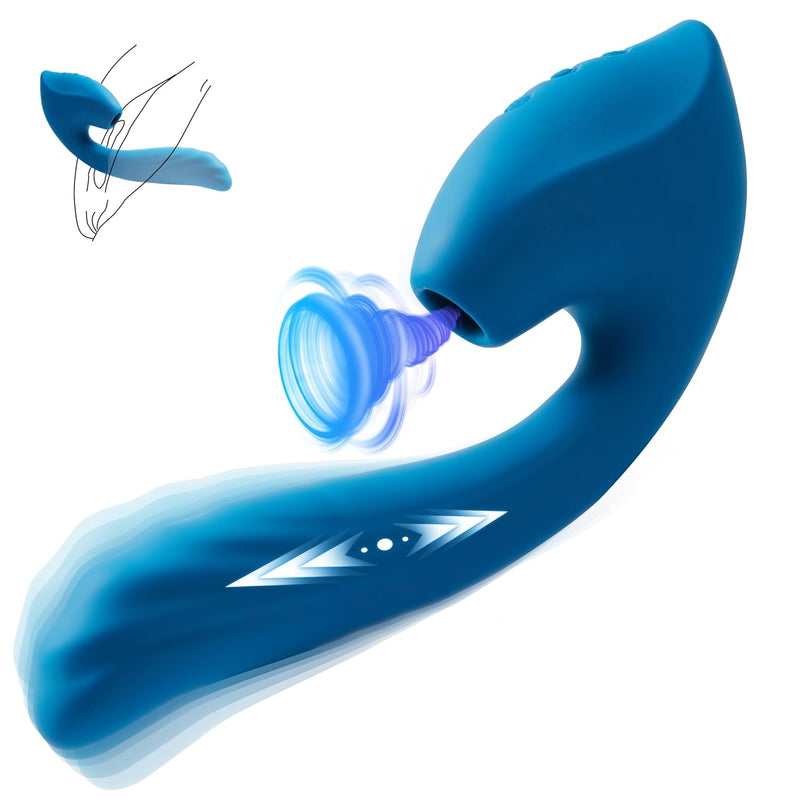Clitoral Vibrators Adult Sex Toys For Women - 3In1 Clitoral Stimulator With 10 Suction Vibration & 7 Thrusting - G Spot Vibrator Thrusting Dildo Clitoris Sucking Vibrator Adult Toy Blue