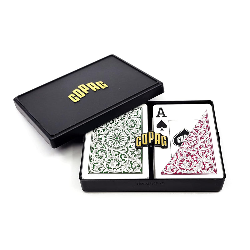 Copag 1546 Design 100% Plastic Playing Cards, Bridge Size (Narrow) Green/Bu
