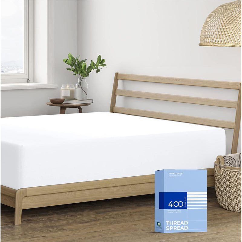 400 Thread Count 100% Cotton Fitted Sheet, White California King Fitted Sheet,