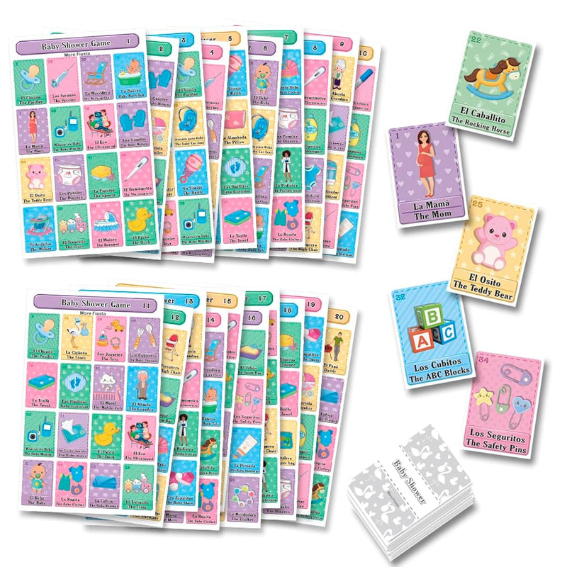 Baby Shower Bingo Bilingual English Spanish, For 20 Players