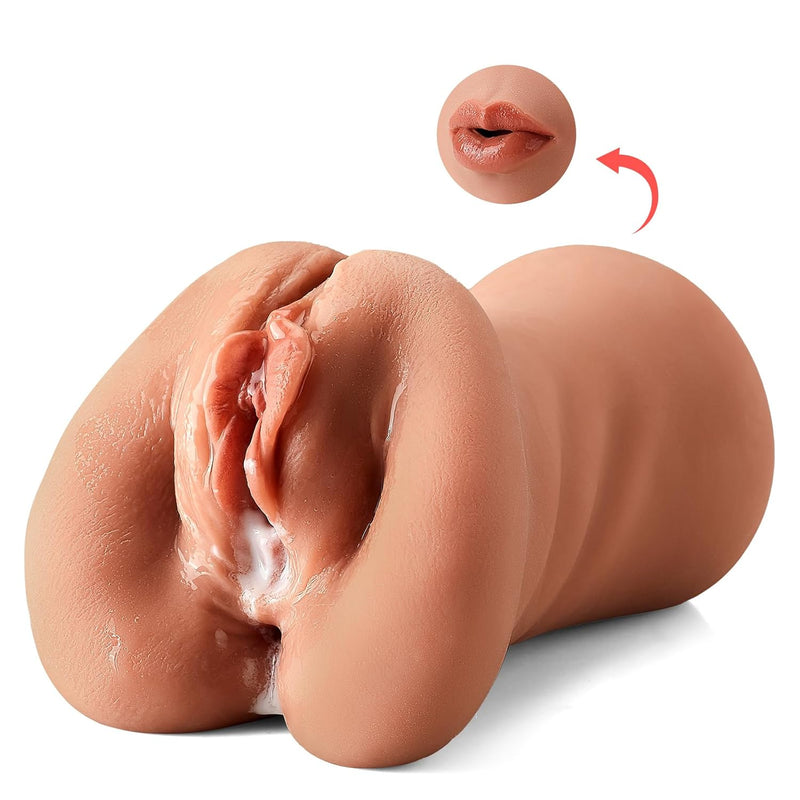 3 In 1 Pocket Pussy Male Masturbator - Adult Sex Toys For Men Penis Stimulation,Male Blowjob Stroker Toy With 3D Realistic Textured Tight Anus & Real Mouth For Man Masturbation Pleasure (Brown)