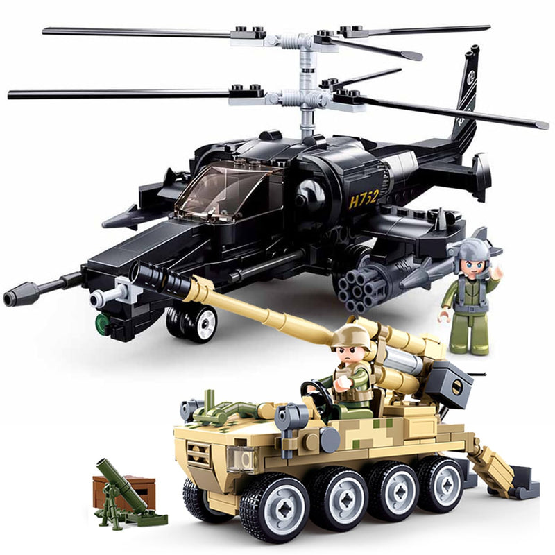 Ka50 Armed Helicopter, Military Brick Ww2 Flak Anti Tank Gun, Army Airplane
