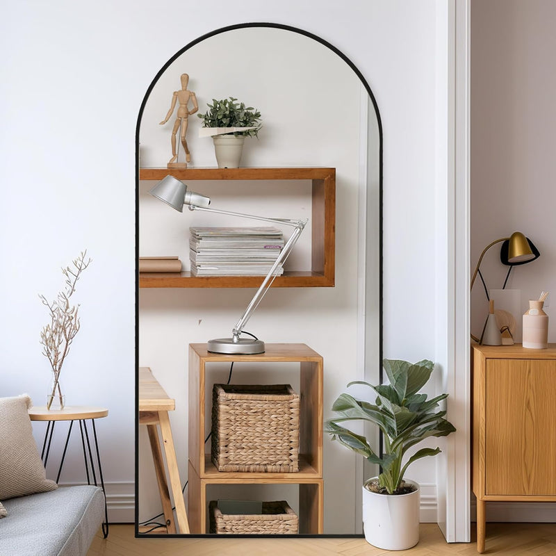Black Arched Full Length Mirror, 71X32 Oversized Mirror Full Length With Stand
