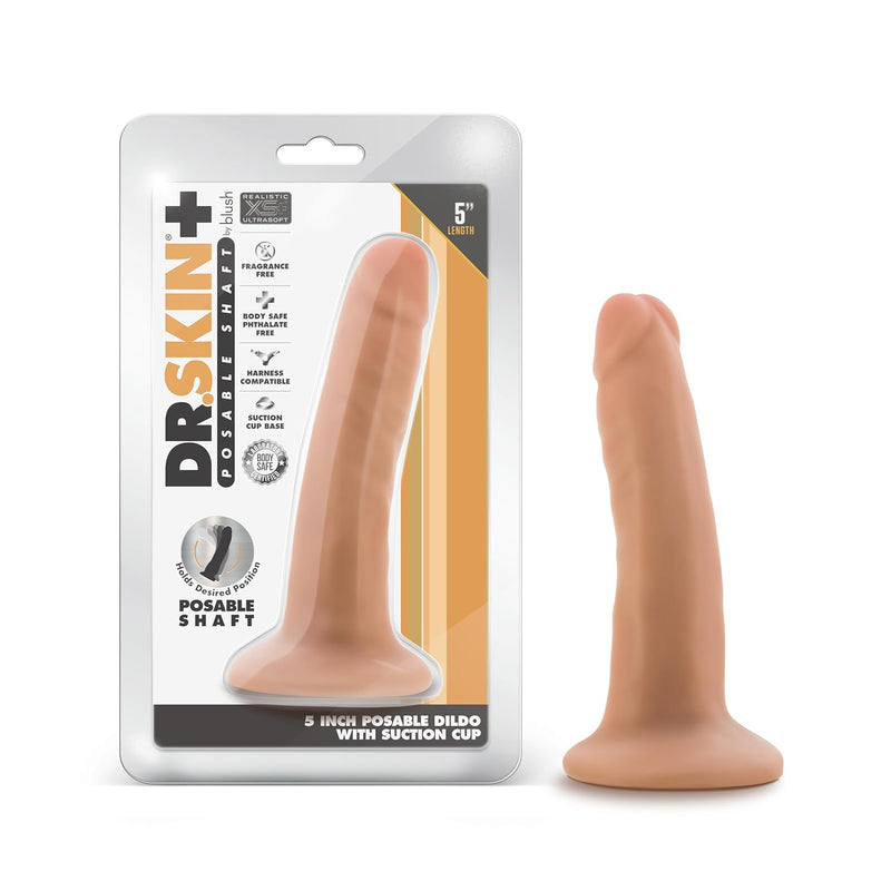 Blush 5" Dr. Skin Plus Realistic Mini Dildo - Lifelike Posable Shaft Cock With Suction Cup - Small Strap-On Penis For G-Spot, Vagina & Pegging Play - Adult Sex Toy For Women, Men & Couples - Vanilla