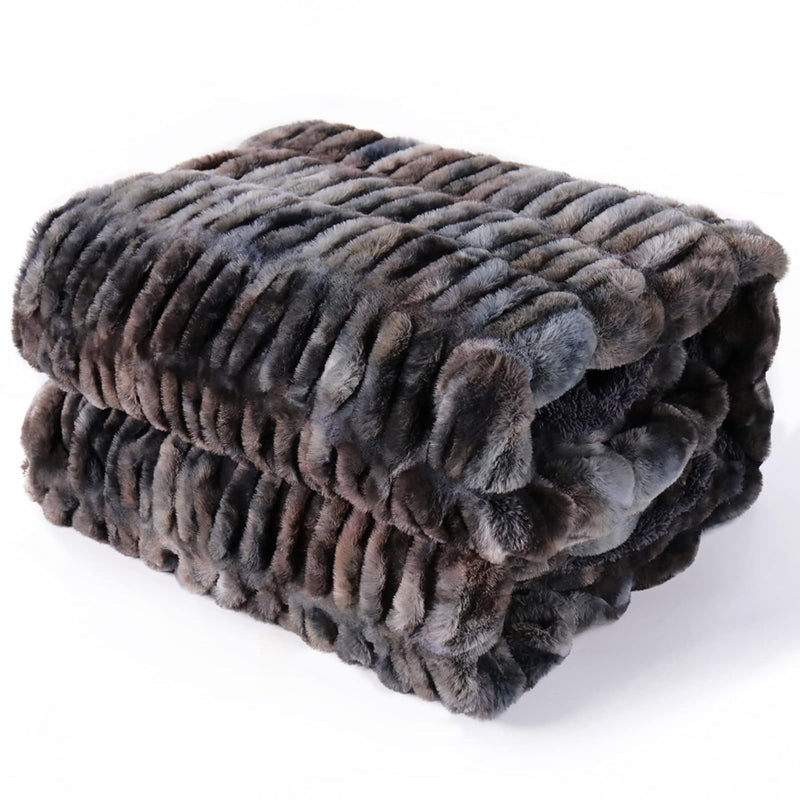 Faux Fur Throw Blanket For Couch-Super Soft Christmas Fuzzy Plush Fur Black Th
