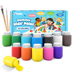 12 Pack Washable Kids Paint Set with 2 oz Non-Toxic Finger Paint and Brushes