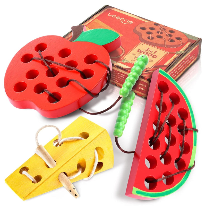 Lacing Toy For Toddlers, Wooden Threading Toy Kids Travel Car Airplane Acti
