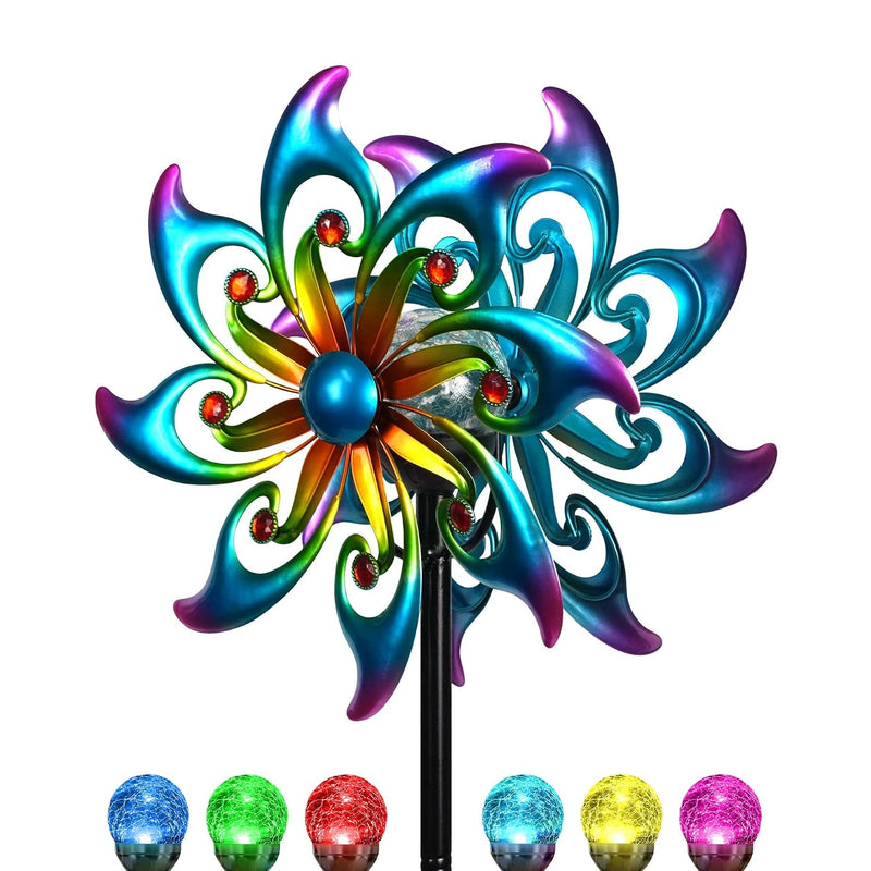 Solar Wind Spinner Metal Bird of Paradise Kinetic Garden Yard Art with Gradient Color Effect