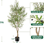 7ft Faux Olive Tree - Fake Potted Olive Silk Tree with Planter Natural Olive Branches and Realistic Leaves Artificial Tree for Home House Office Decor Indoor