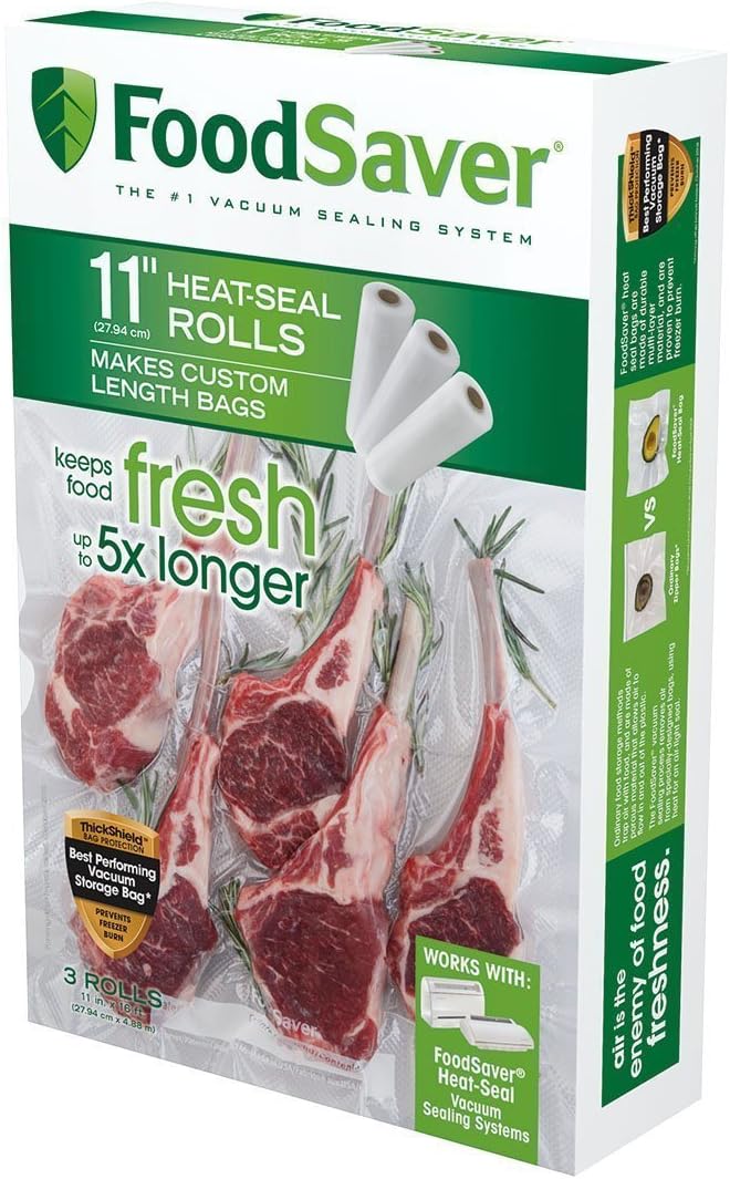 Custom Fit Vacuum Sealer Bags, Airtight Food Storage and Sous Vide Rolls, BPA-Free, 11 x 16' (Pack of 3)