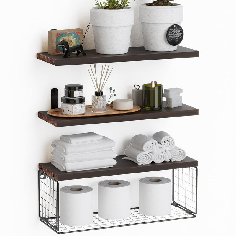 Floating Shelves Wall Mounted, Rustic Wood Bathroom Shelves Over Toilet With P