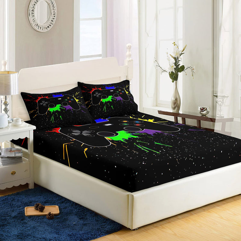 Gamer Fitted Sheet Twin Size,Gaming Bedsheets Set,Gamepad Bed Sheet Set For Bo