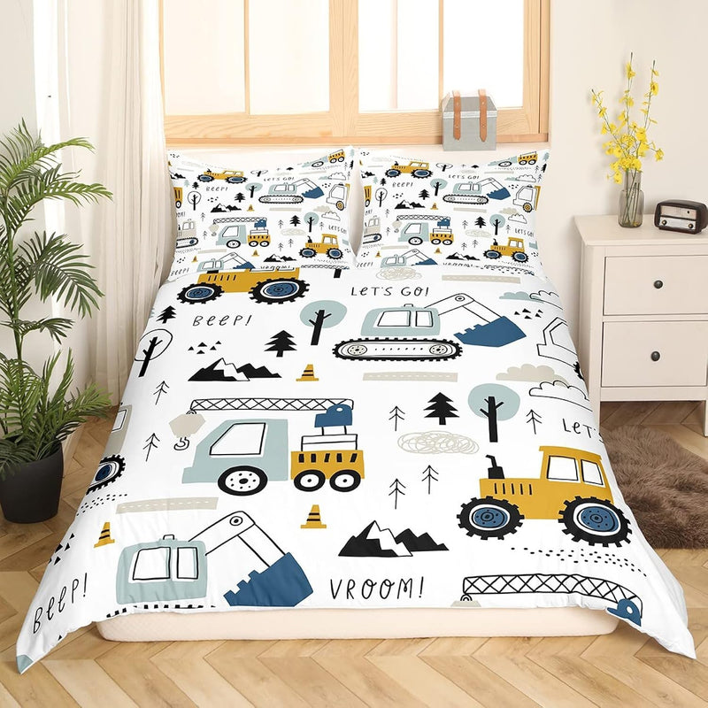 Cartoon Car Kids Bedding Set Construction Bedding Duvet Cover Set Full Size Bo