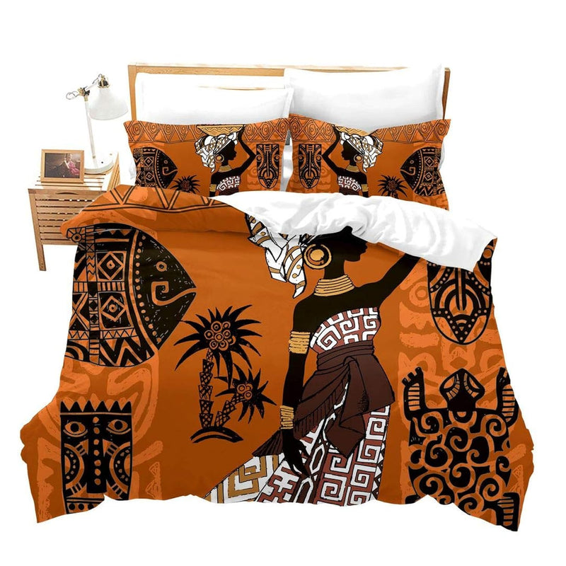 African Duvet Cover Set King Size Ethnic African Landscape Print Bedding Set E