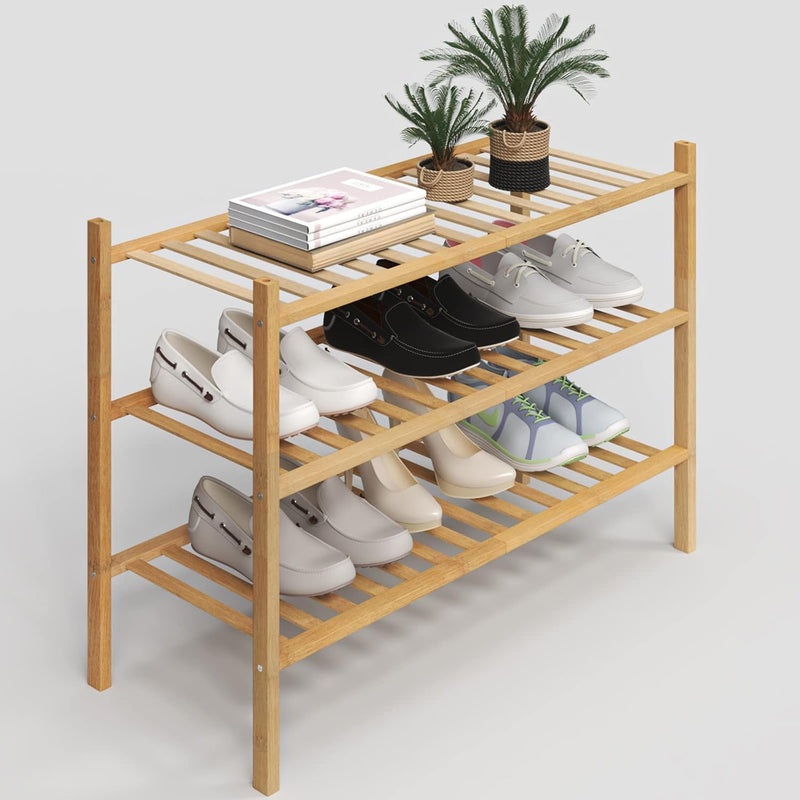 3-Tier Shoe Rack For Closet, Stackable Shoes Organizer Free Standing Shelf Entry