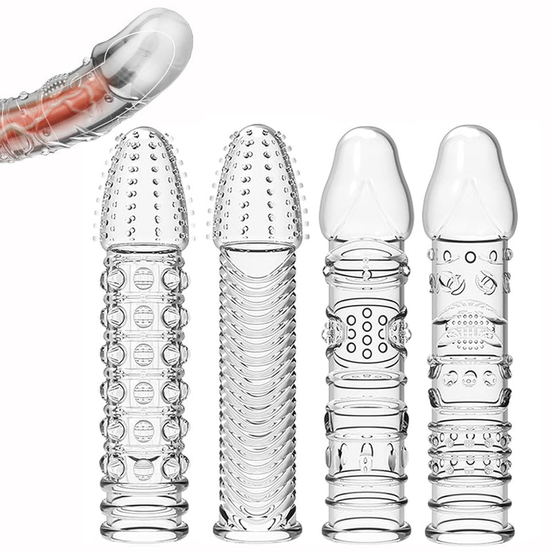 Penis Sleeves 4 Pack Cock Sleeve Reusable Penis Extender Durable Penis Enlarger Penis Ring Adult Male Sex Toys For Dildo Vibrator Couple Penis Extender