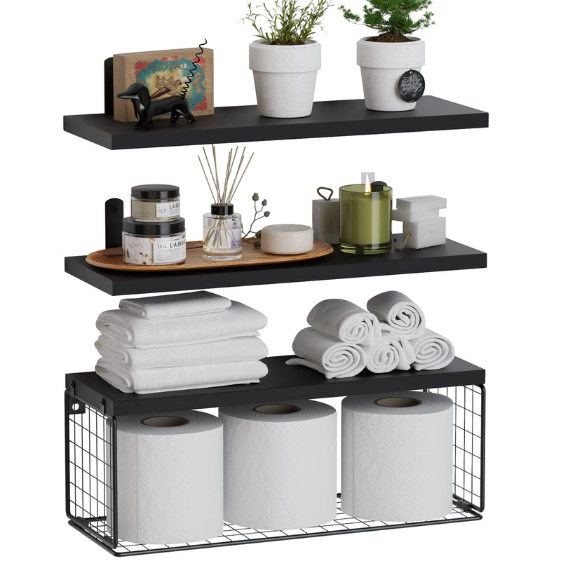 Bathroom Shelf Over Toilet, Floating Bathroom Shelf Wall Mounted With Wire Bas