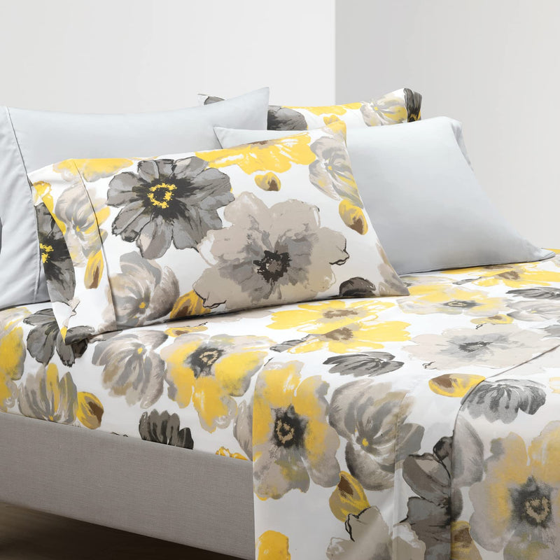 Leah Soft 6 Piece Sheet Set, King, Yellow & Gray