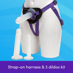 Triple Strap On Dildo Harness Kit & Fresh Sex Toy And Body Wipes - Couples Sex Toys Bundle