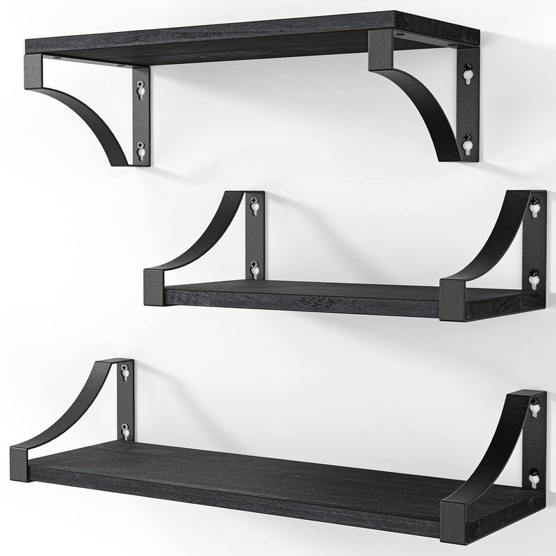 Floating Shelves Wall Mounted Set Of 3, Rustic Wood Wall Shelves For Bedroom/B