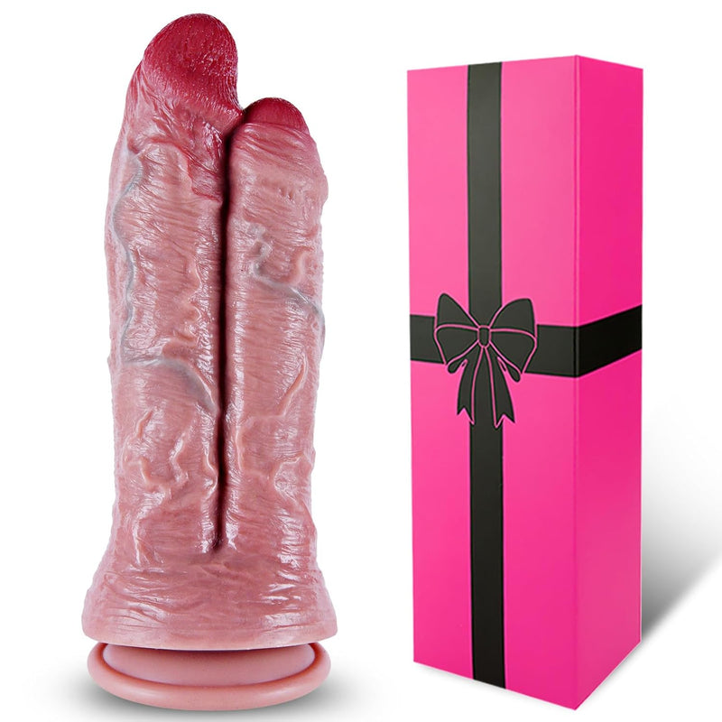 Soft Silicone Thick Double Head Dildo With Suction Cup, 8" 9" Dual Double Sided Large Penis Wide Anal Foreskin Dildo Anal Plug, Realistic Massive Dildos Dual Pleasure Experience Sex Toy For Men Women