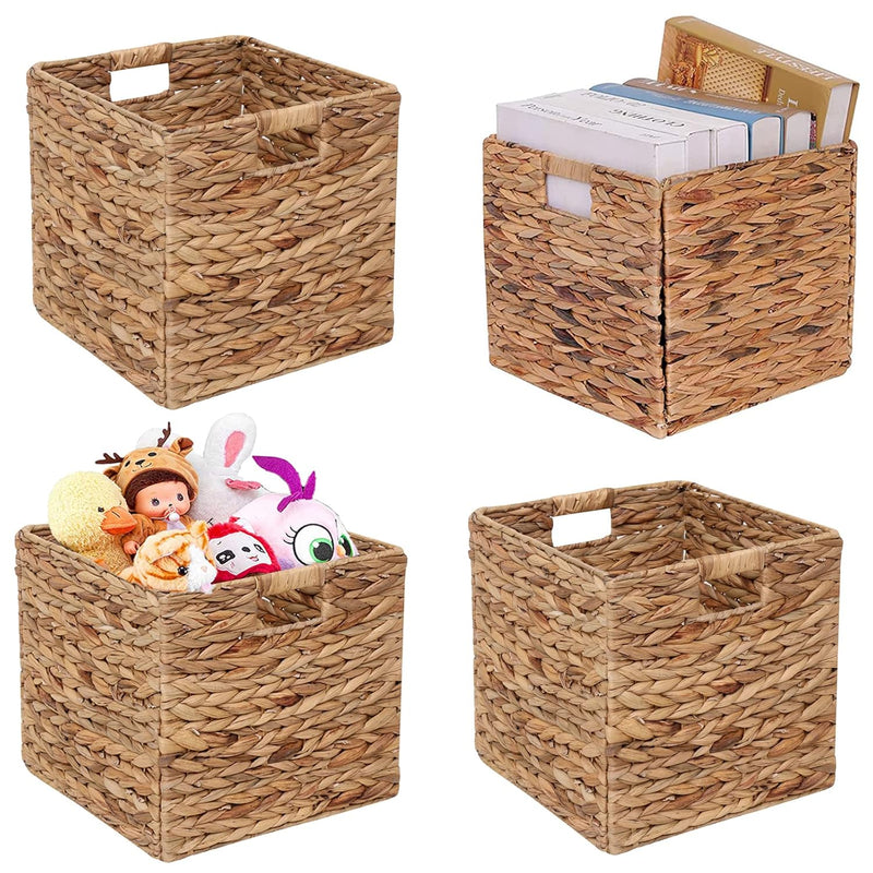 Storage Baskets Wicker Cube Baskets Foldable Handwoven Water Hyacinth Laundry Or