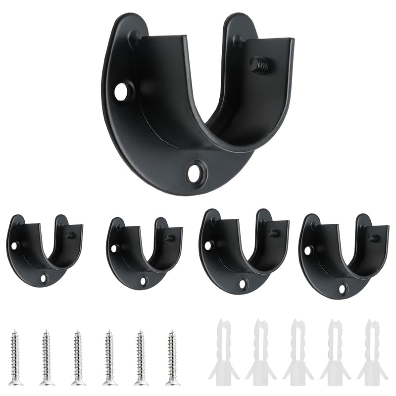 4Pcs Stainless Steel Closet Rod Bracket, 1" & 1-1/4" U-Shaped Opening Socket Bra