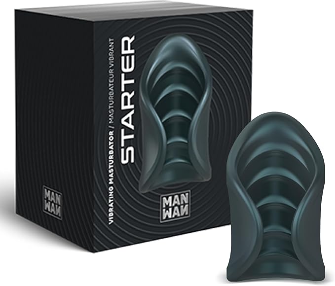 Man Wan Starter Travel Size Silicone Vibrating Masturbator Pine Grey