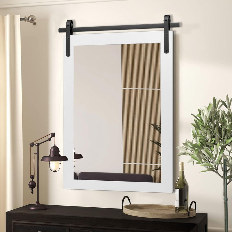 Farmhouse Wall Mirror Rustic Horizontal Wood Framed Bathroom Mirror, Barn Door