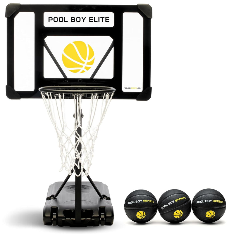 Pool Basketball Hoop Set Includes 3X Composite Leather Basketballs, Air Pum