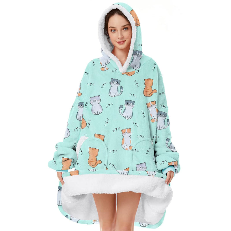 Wearable Blanket With Plush Pockets, Oversized Sherpa Thick Warm Hoodie Blanke