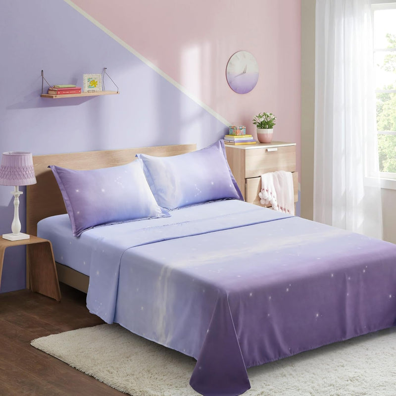 Girls Sheet Set Full Size, Rainbow Ombre Purple Lavender Bedding Set 4 Pieces