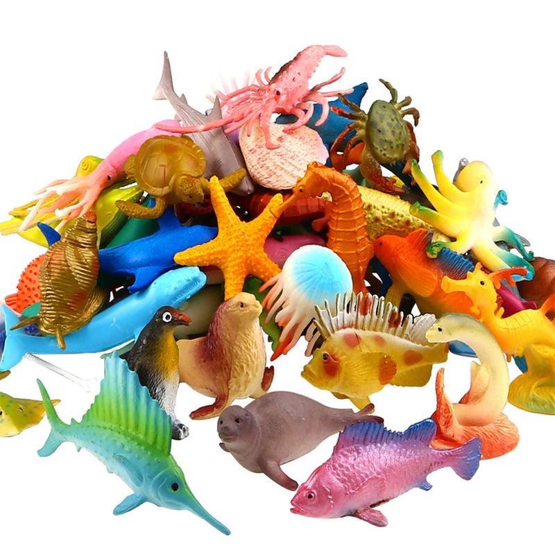 Ocean Sea Animal, 52 Pack Assorted Mini Vinyl Plastic Animal Toy Set, Reali